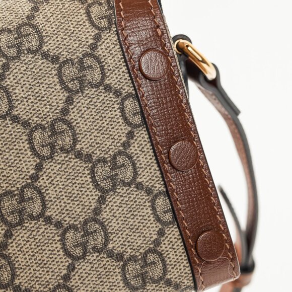 Gucci "Gucci Horsebit 1955" Beige & Dark Brown GG Supreme Mini Bag - Picture 9 of 13